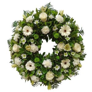 Corona funeraria barata floristería fúnebre para enviar flores a tanatorios de Madrid